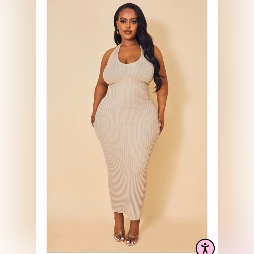Stone Knitted Plunge Maxi Dress